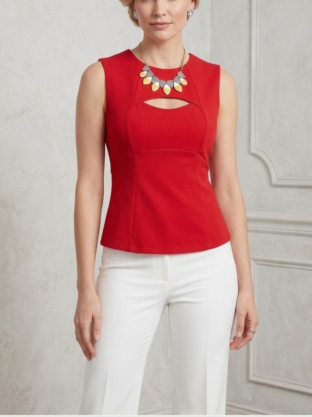 New York & company 7th avenue design studio stretch sheath holiday red blouse